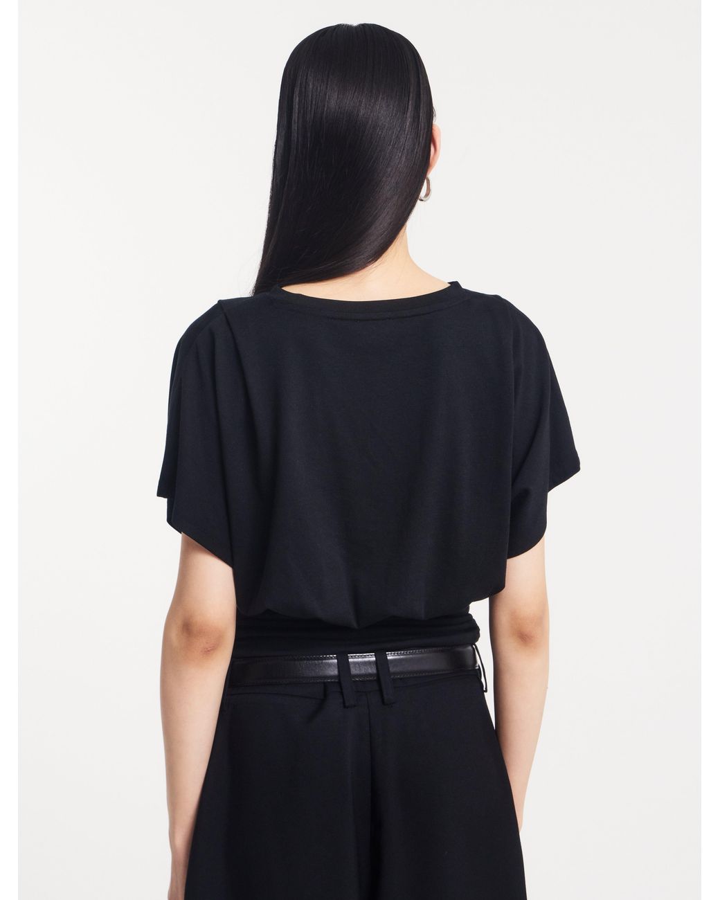 NINETY PERCENT Blue Wren Rouch Hem Tee In Black