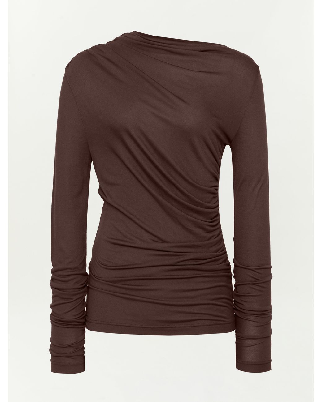 NINETY PERCENT Brown Iphis Draped Long Sleeve Top In Bracken