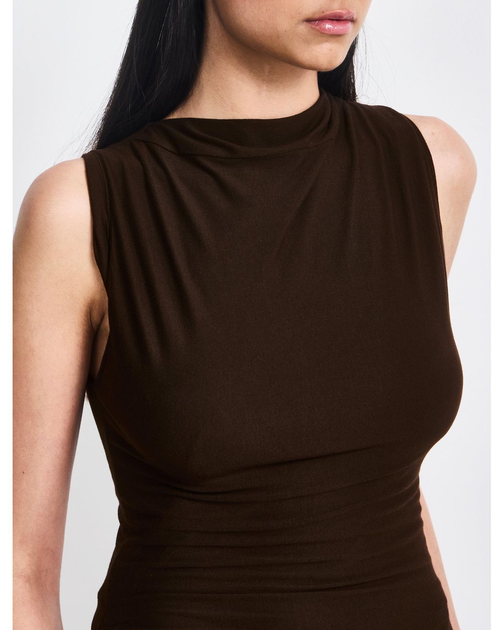NINETY PERCENT Multicolor Clarke Cowl Neck Back Mini With Cross Over Hem In Bitter Chocolate