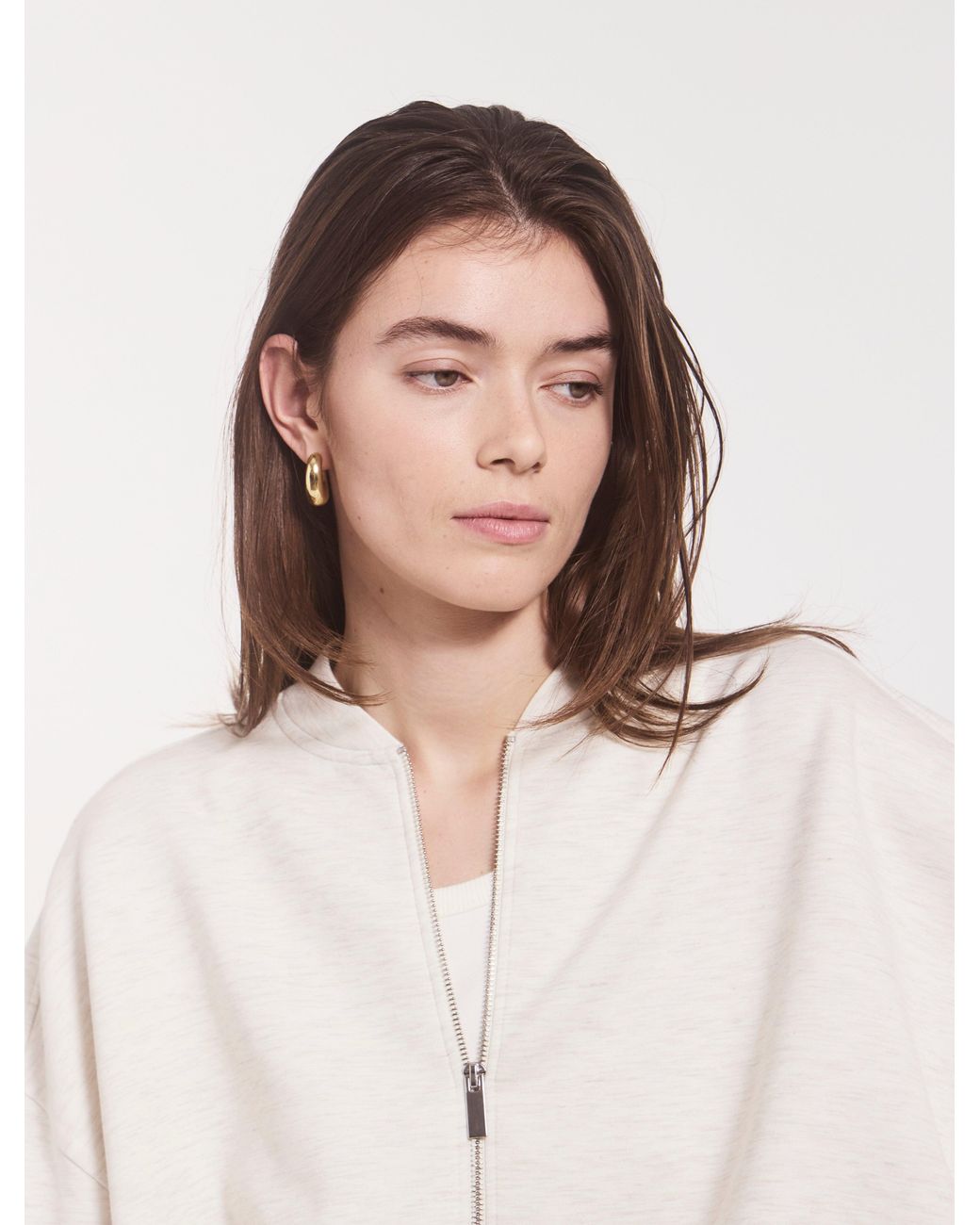 NINETY PERCENT Natural Classic Lounge Zip Jacket In Oatmeal Marl