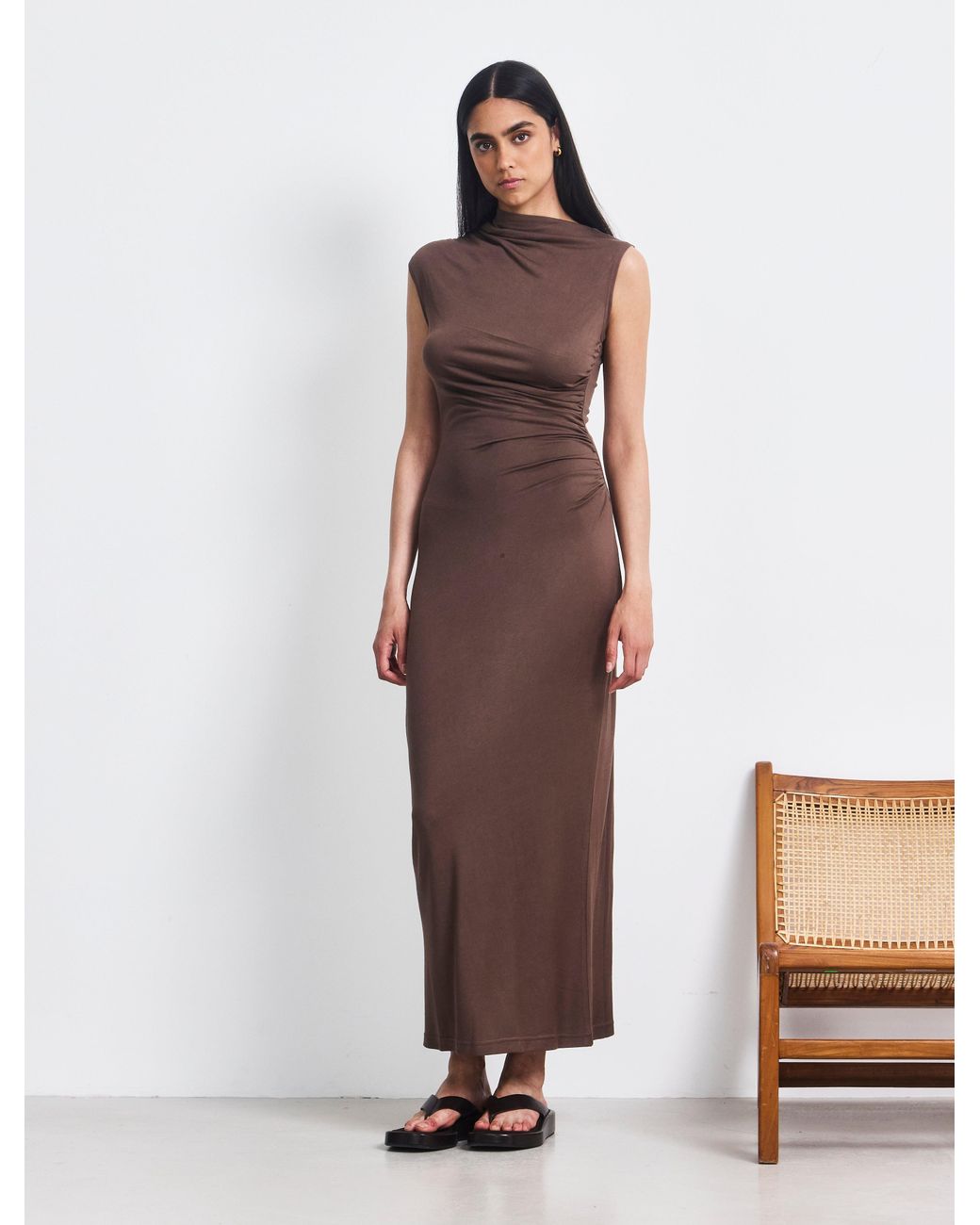 NINETY PERCENT White Ines Maxi Dress In Mocha