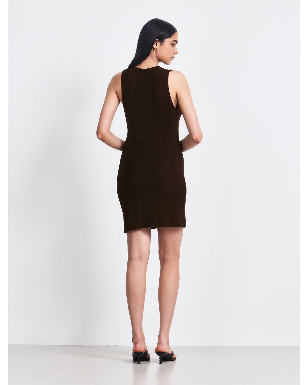 NINETY PERCENT Multicolor Clarke Cowl Neck Back Mini With Cross Over Hem In Bitter Chocolate