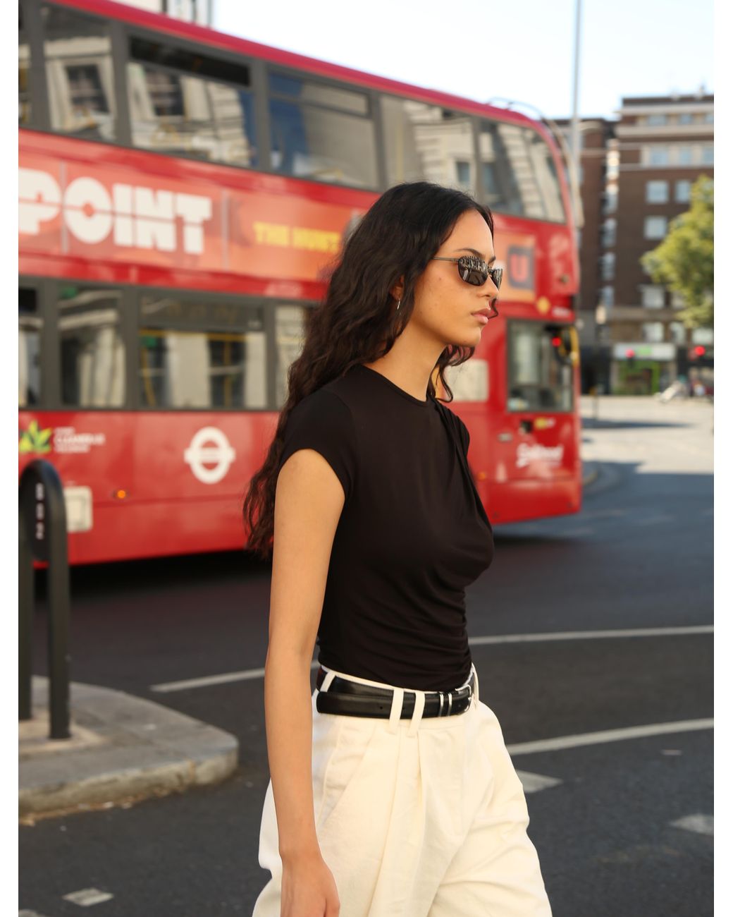 NINETY PERCENT Jamie Drape Top In Black