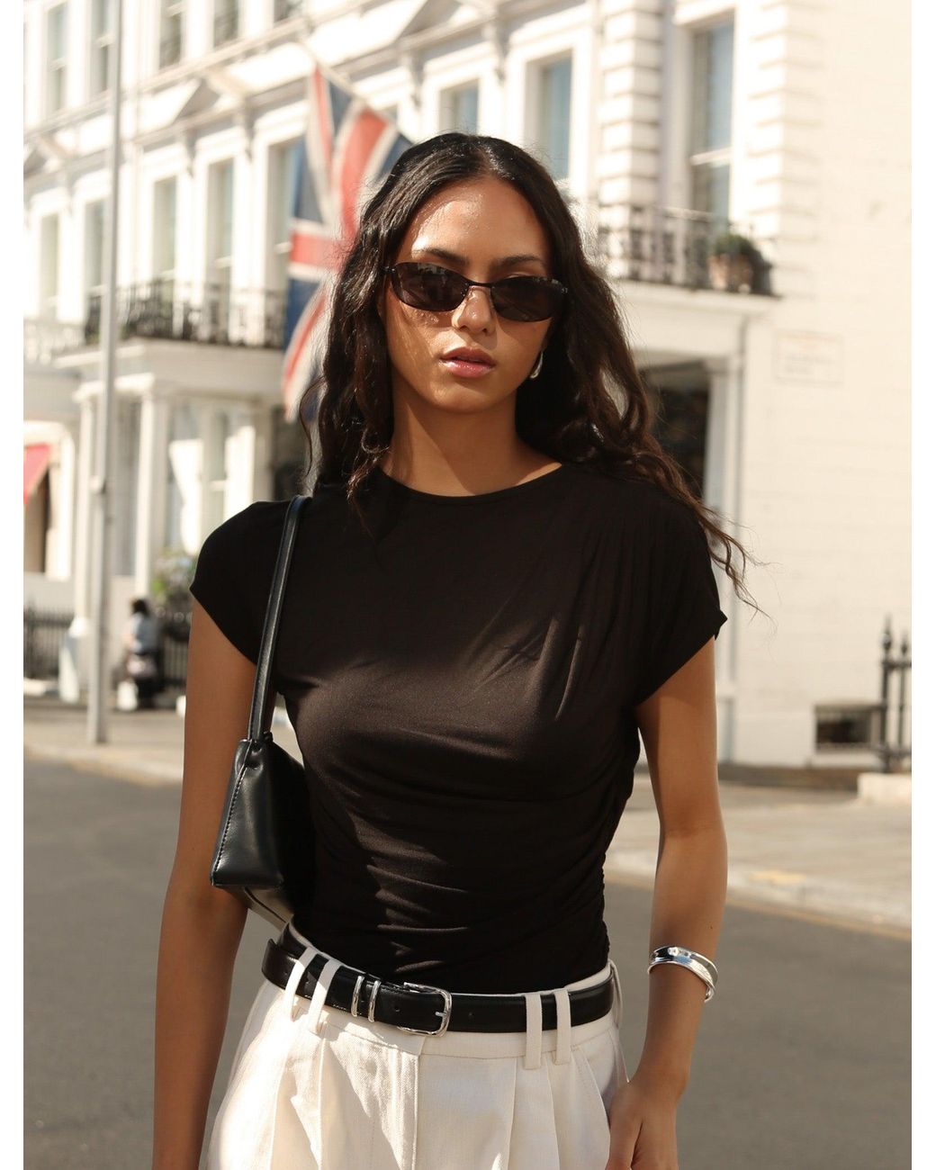 NINETY PERCENT Jamie Drape Top In Black