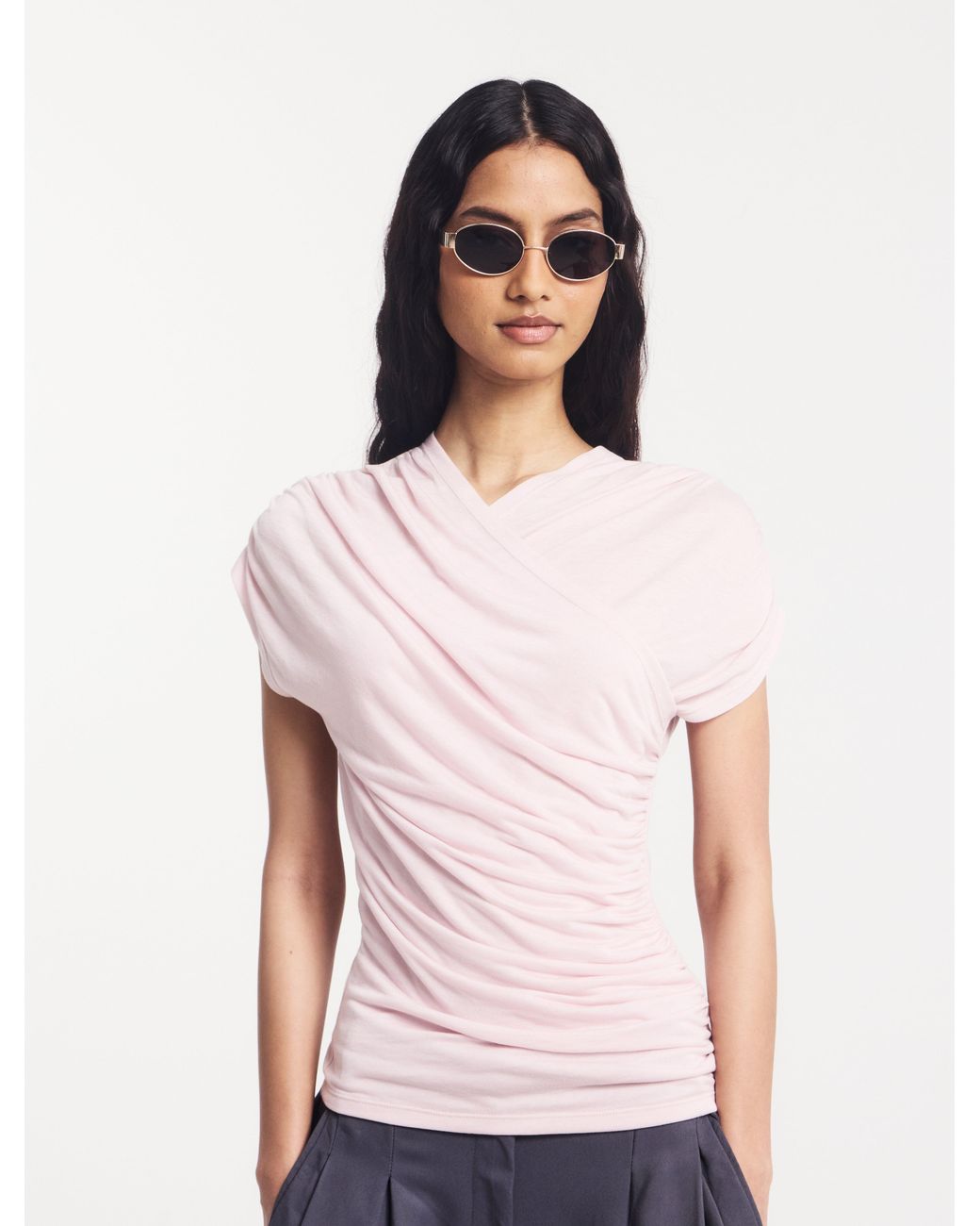 NINETY PERCENT White Indie Wrap Top In Dusk Pink