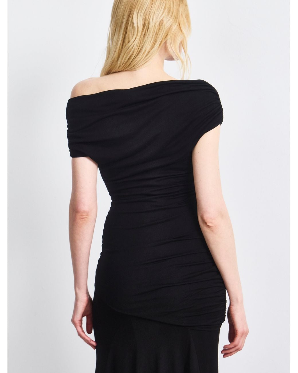 NINETY PERCENT White Lulu Asym Sleeve Tee Column Dress With Asym Ruching In Black