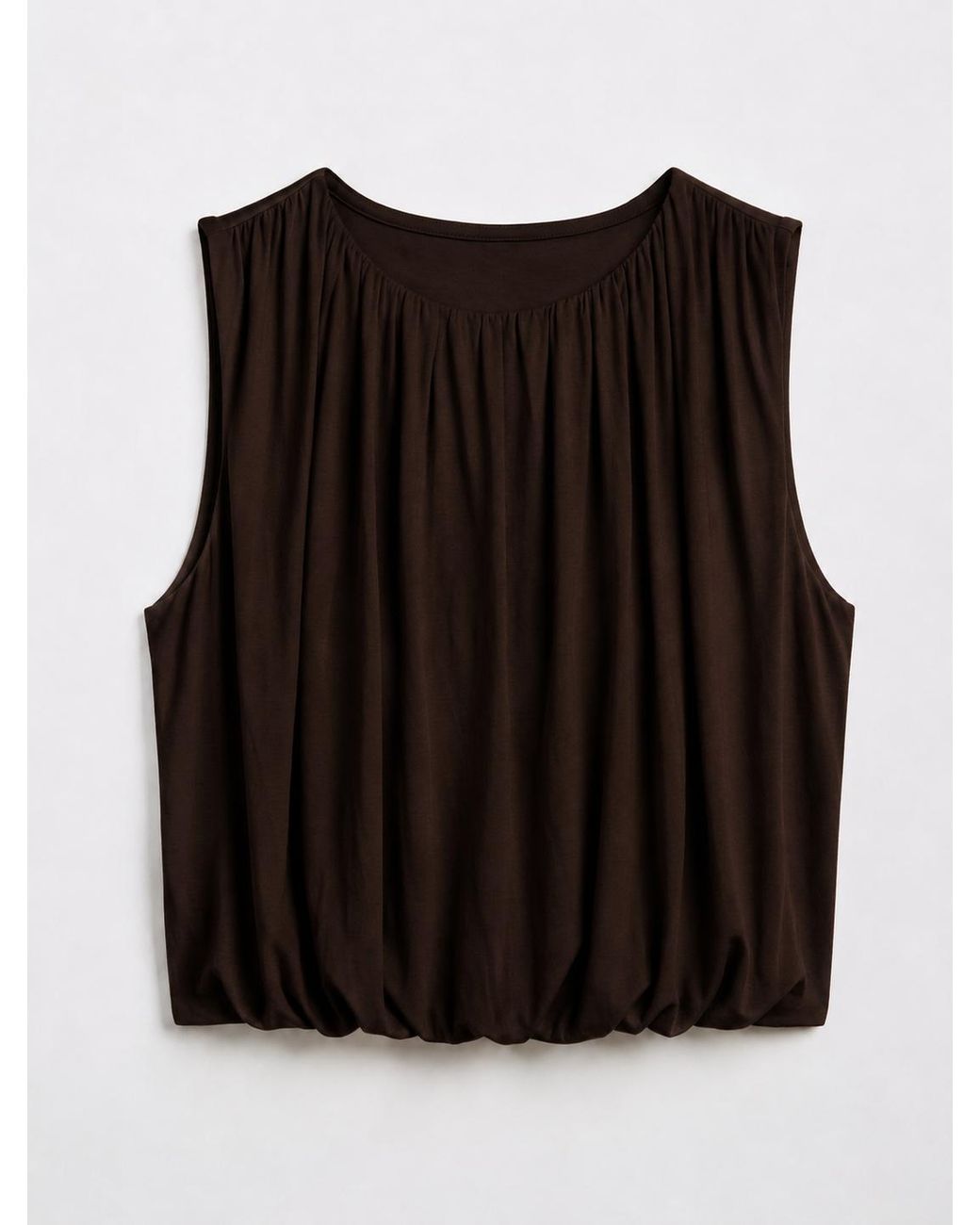 NINETY PERCENT Black Koa Puff Ball Hem Top In Bitter Chocolate