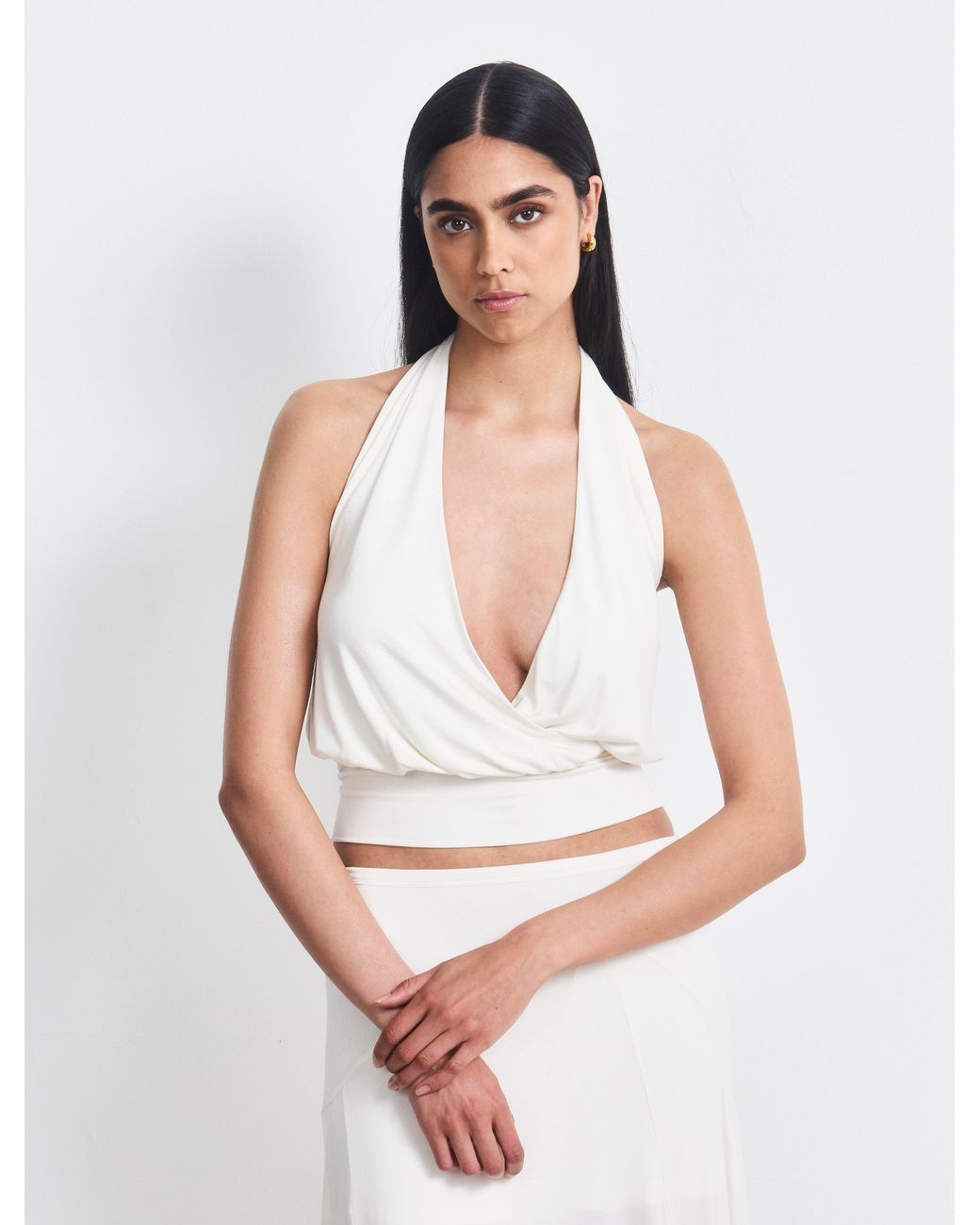 NINETY PERCENT White Lenny Wrap Front Halter In Chalk