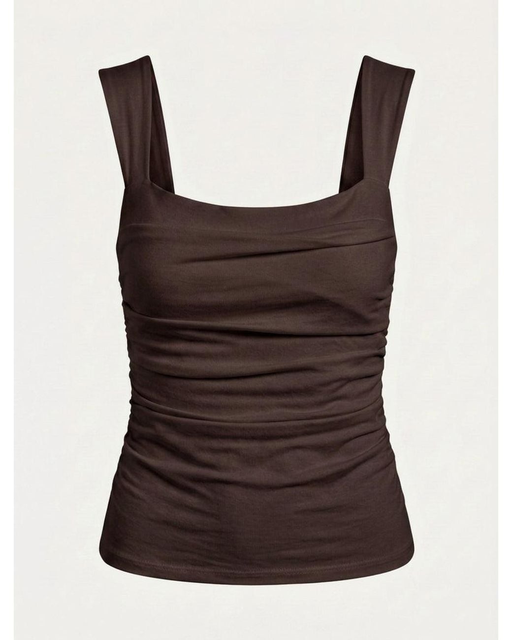 NINETY PERCENT Green Aki Cami Top In Bitter Chocolate