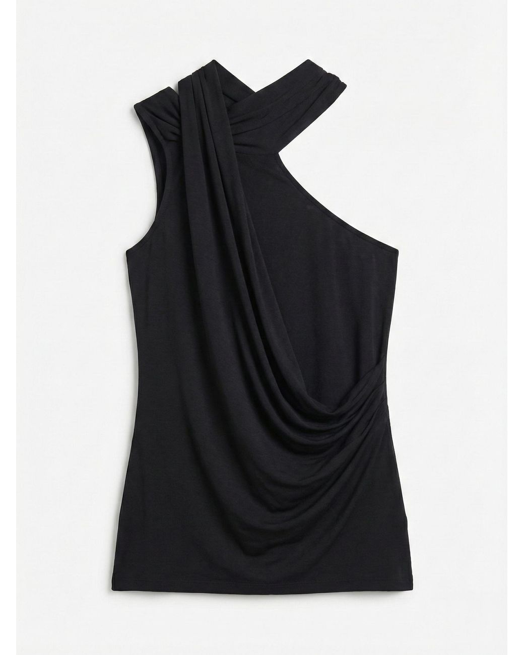NINETY PERCENT Blue Zora Drape High Neck Top In Black