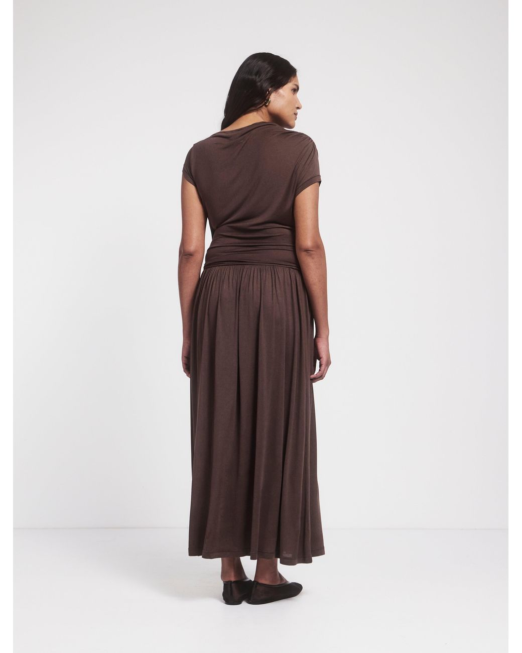 NINETY PERCENT Natural Priam Draped Dress In Bracken