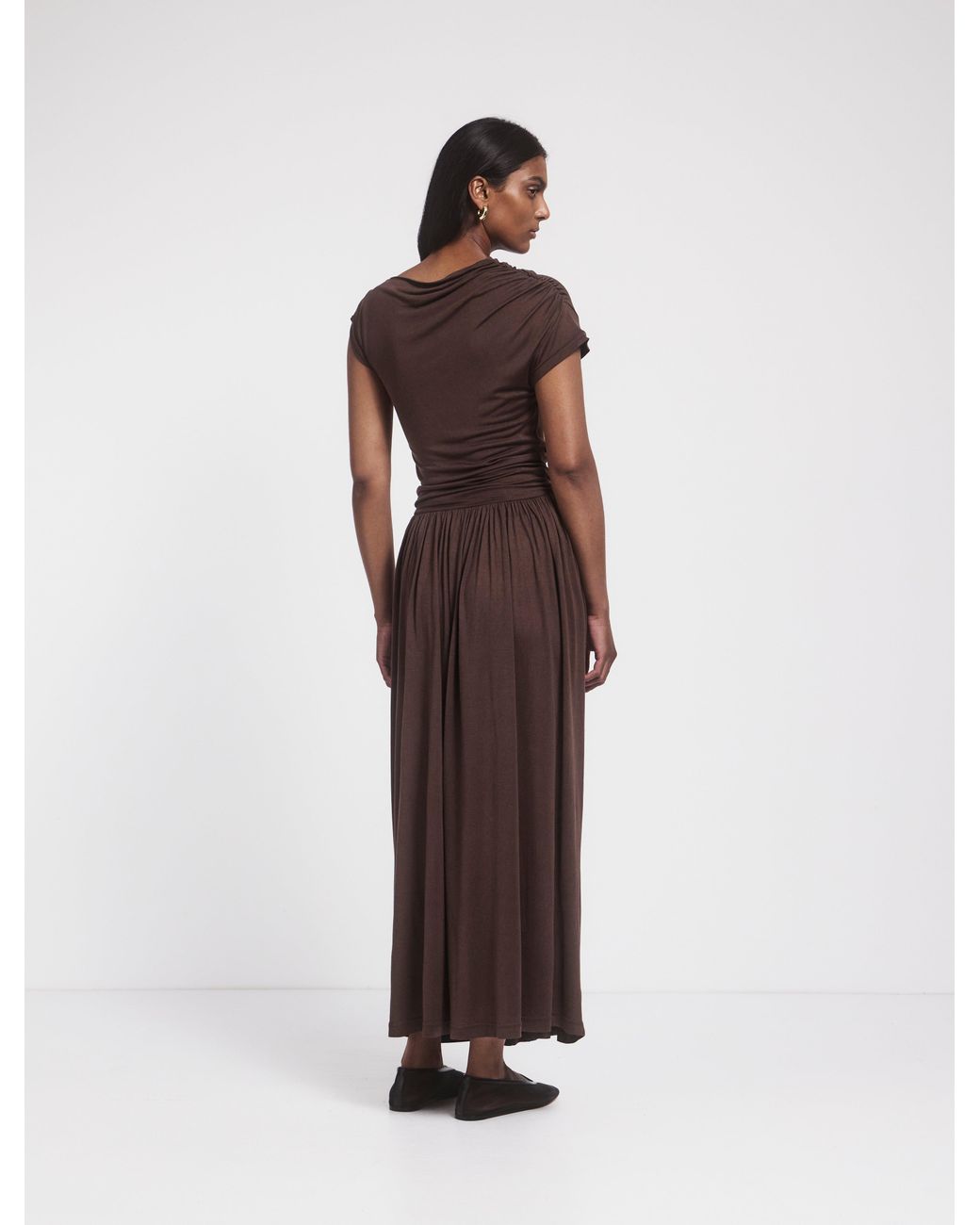 NINETY PERCENT Natural Priam Draped Dress In Bracken