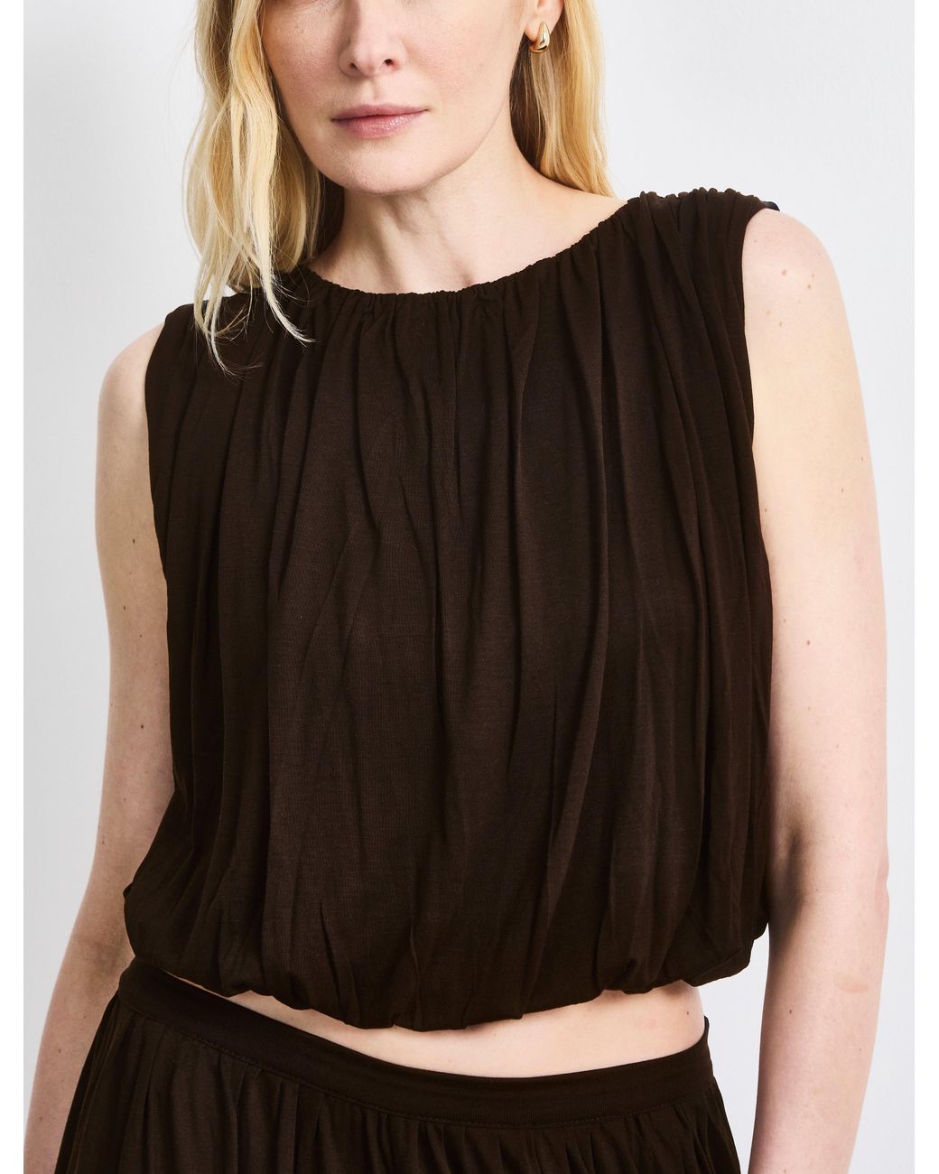 NINETY PERCENT Black Koa Puff Ball Hem Top In Bitter Chocolate