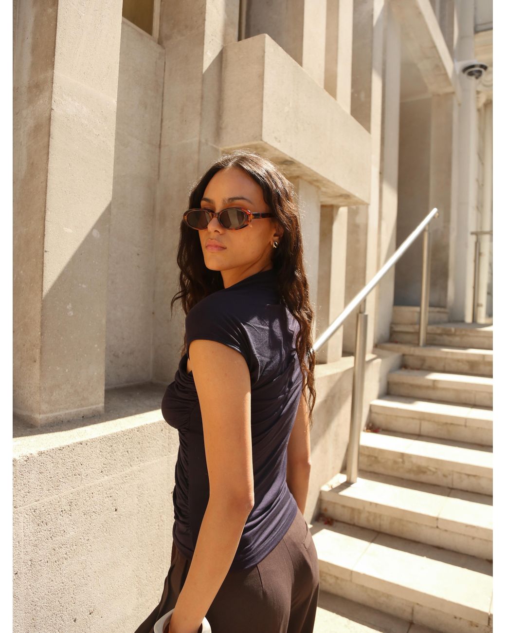 NINETY PERCENT Natural Scarab Micromodal Cut Out Top In Navy