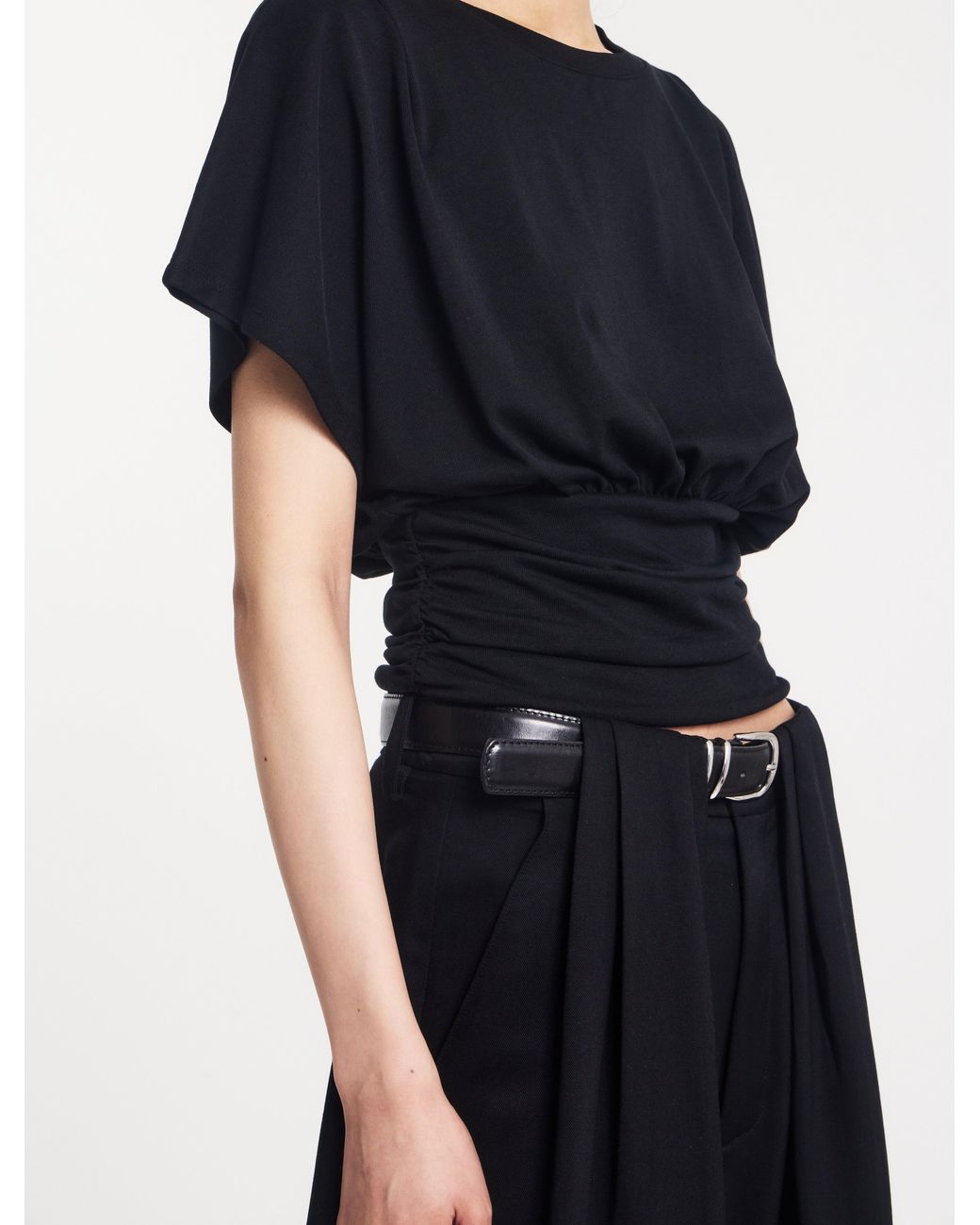 NINETY PERCENT Blue Wren Rouch Hem Tee In Black