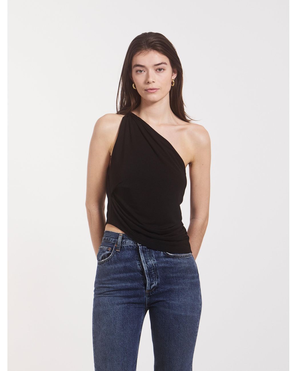 NINETY PERCENT Blue Cava Asymmetric Top In Black