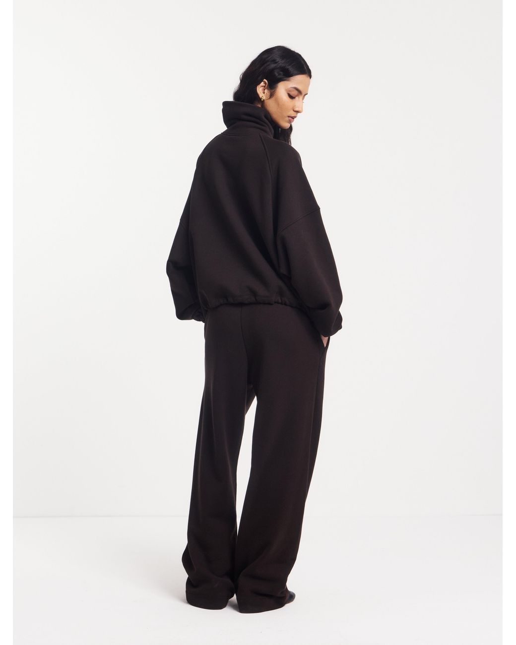 NINETY PERCENT Black Classic Half Zip Sweatshirt In Bitter Chocolate