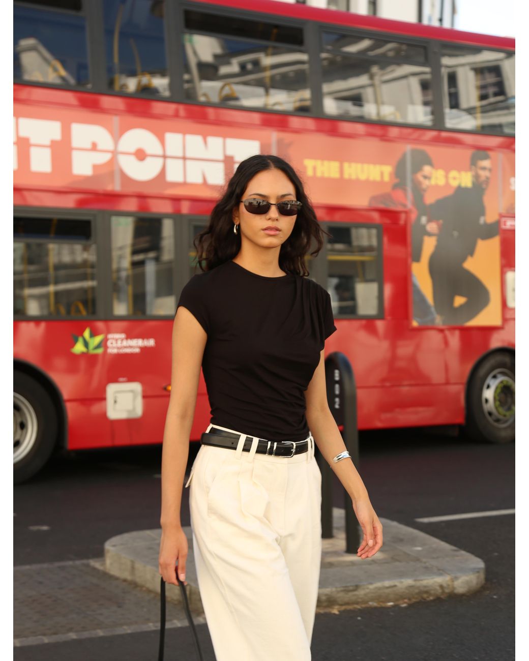 NINETY PERCENT Jamie Drape Top In Black