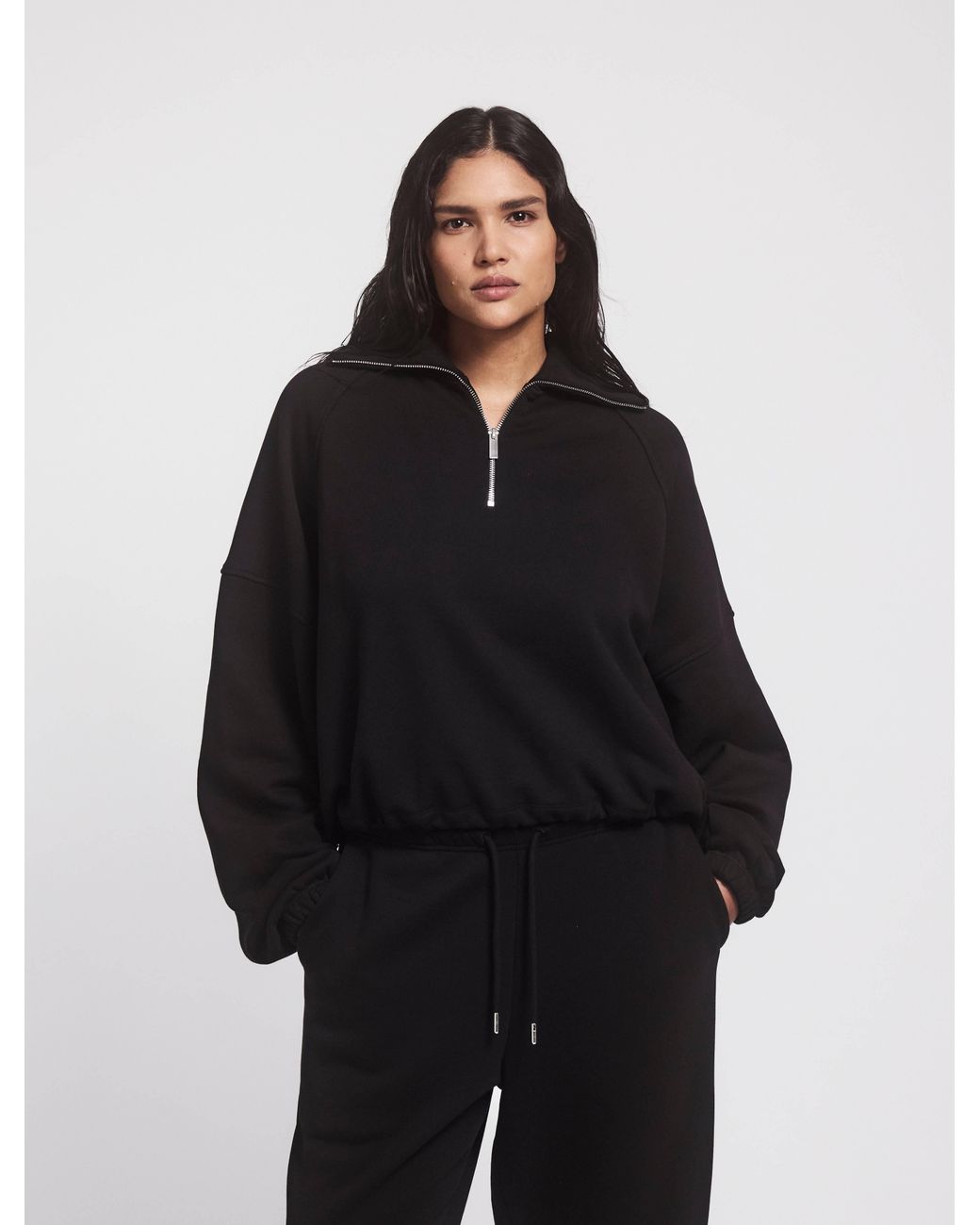 NINETY PERCENT Classic Half Zip Sweatshirt In Black