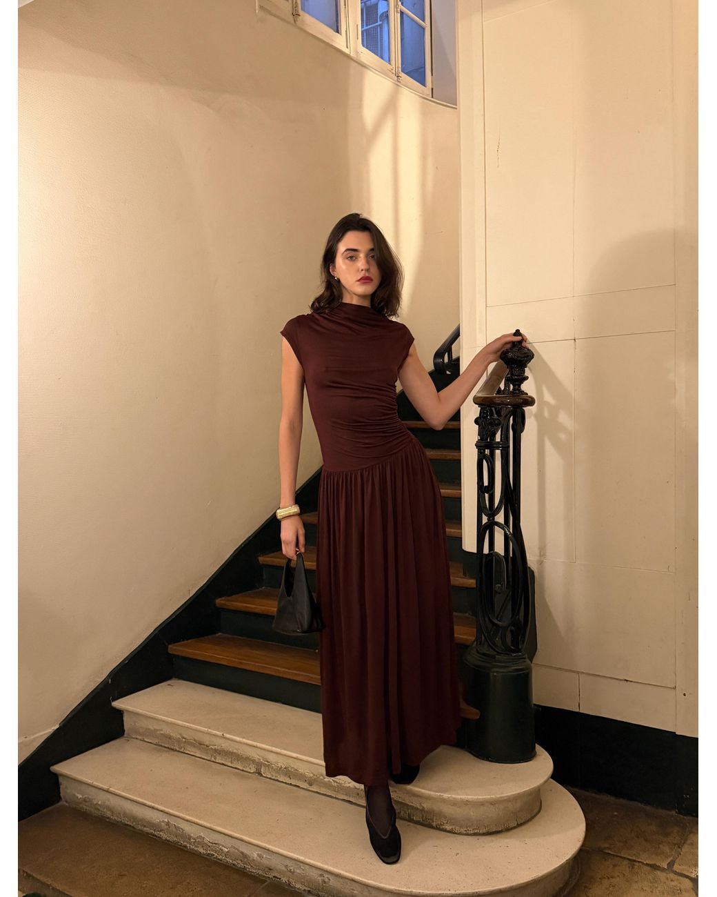 NINETY PERCENT Red Priam Draped Dress In Bordeaux