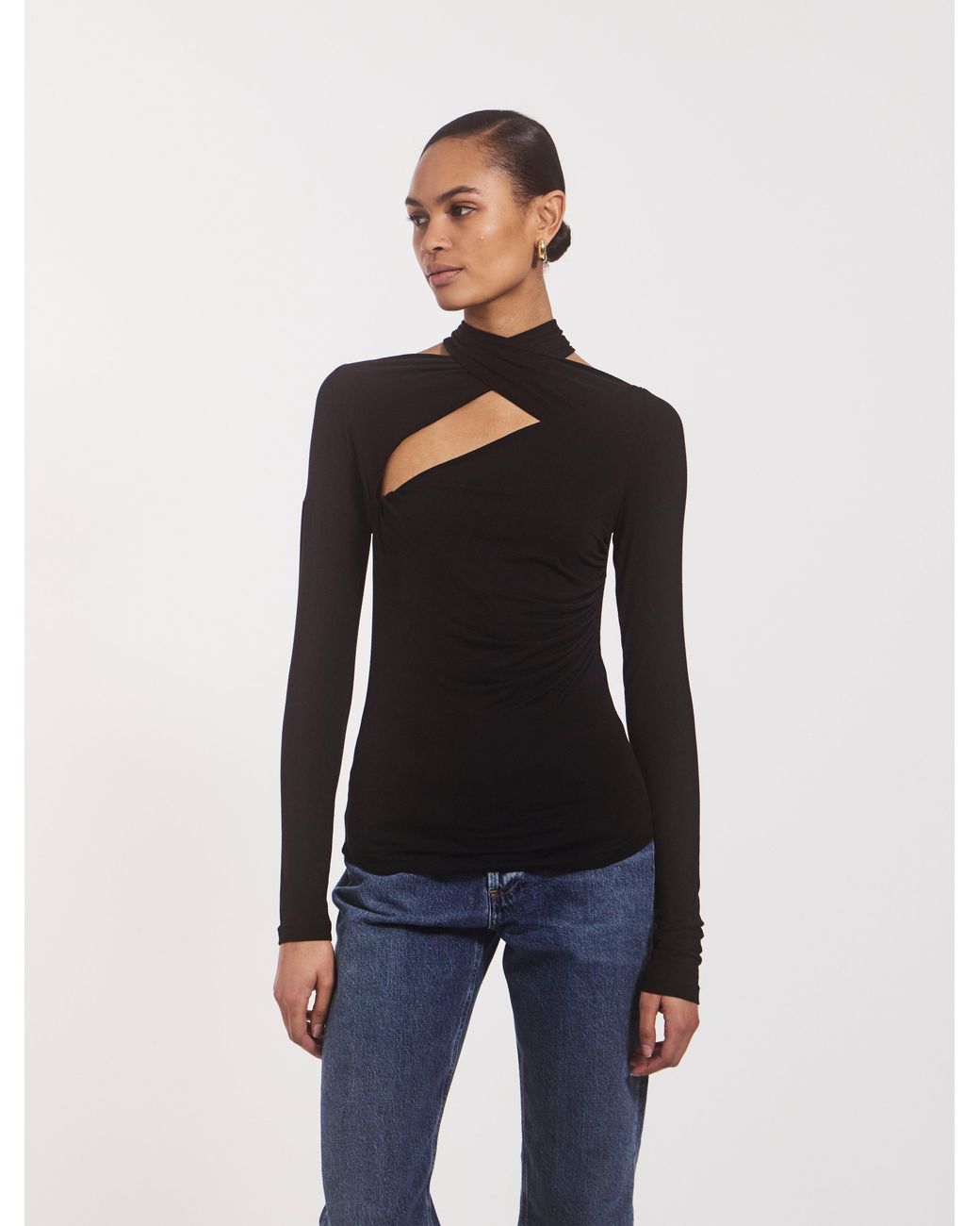NINETY PERCENT Blue Coral Wrap Top In Black