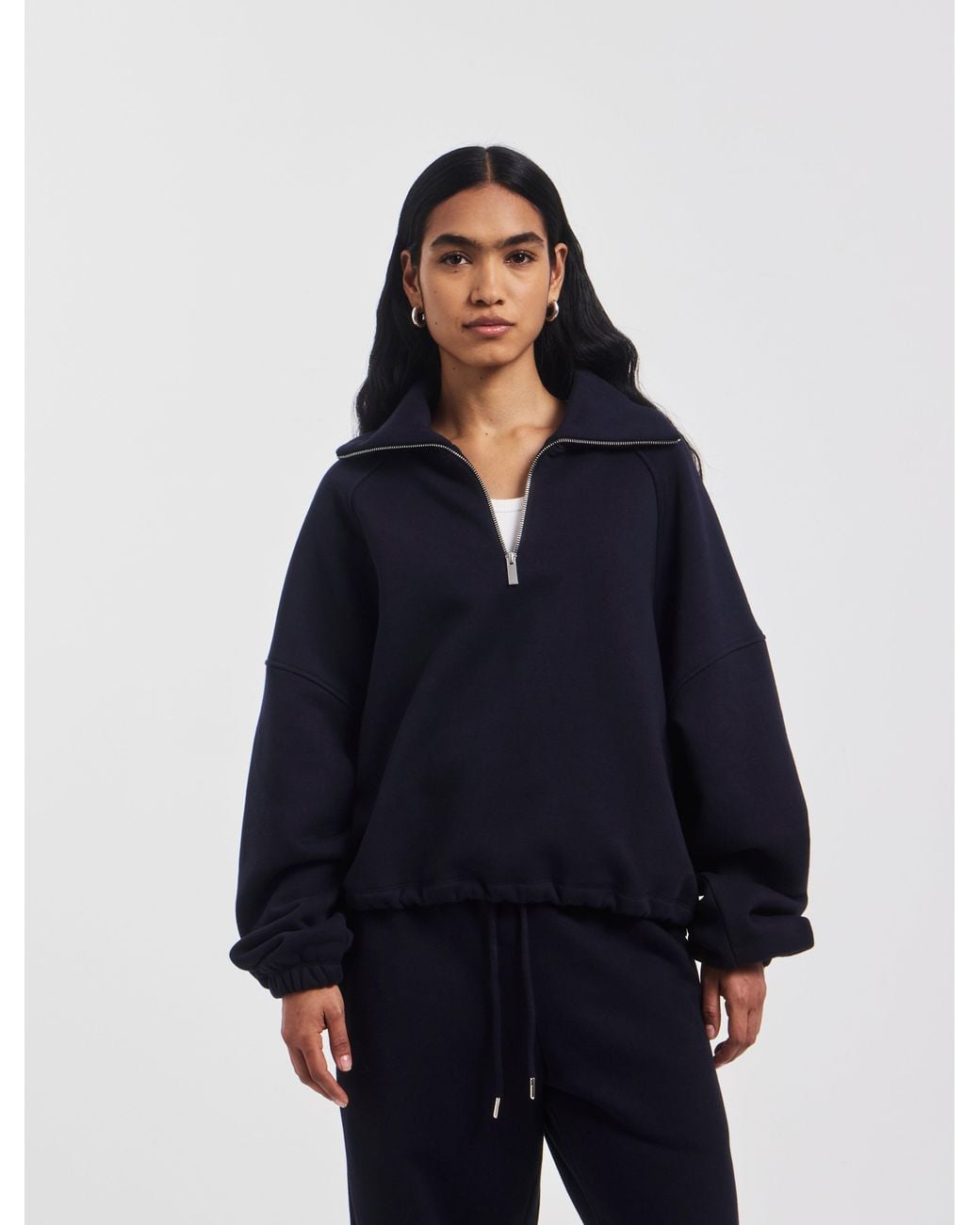 NINETY PERCENT Blue Classic Half Zip Sweatshirt In Darkest Navy