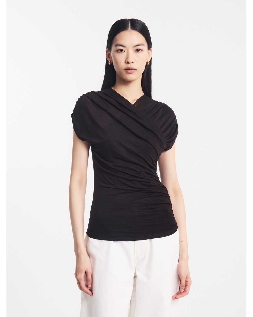NINETY PERCENT Blue Indie Wrap Top In Bitter Chocolate
