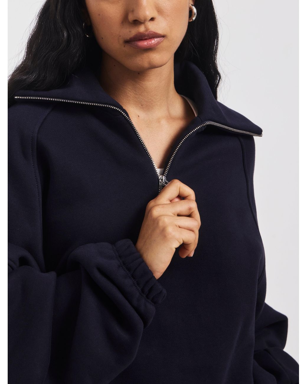 NINETY PERCENT Blue Classic Half Zip Sweatshirt In Darkest Navy