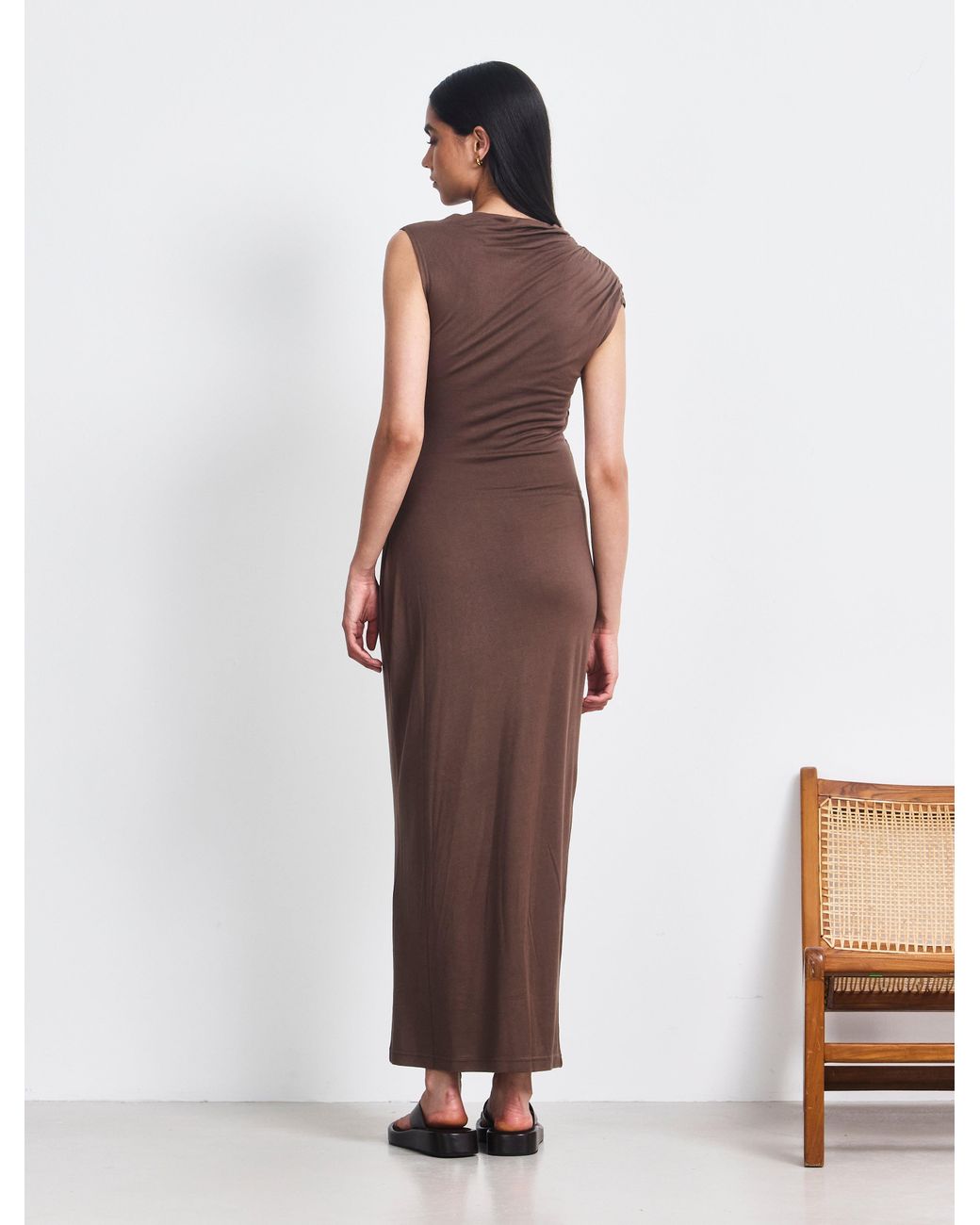 NINETY PERCENT White Ines Maxi Dress In Mocha