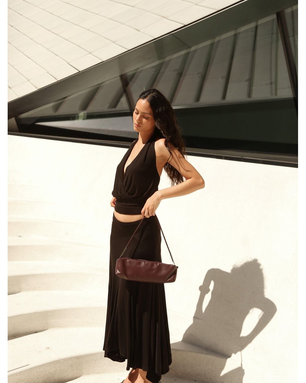 NINETY PERCENT Lenny Wrap Front Halter In Black