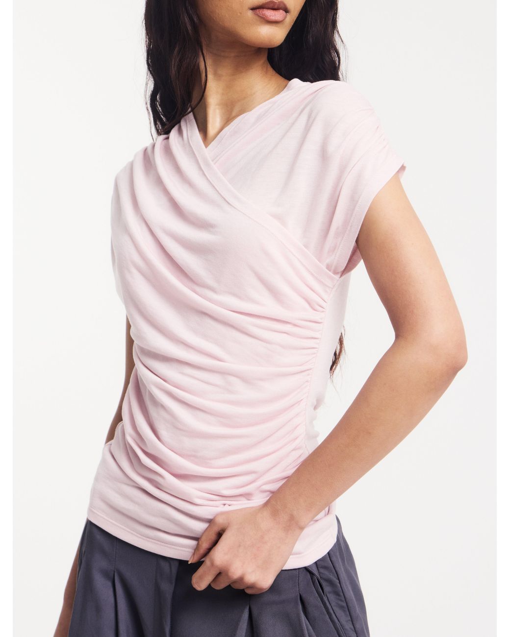 NINETY PERCENT White Indie Wrap Top In Dusk Pink