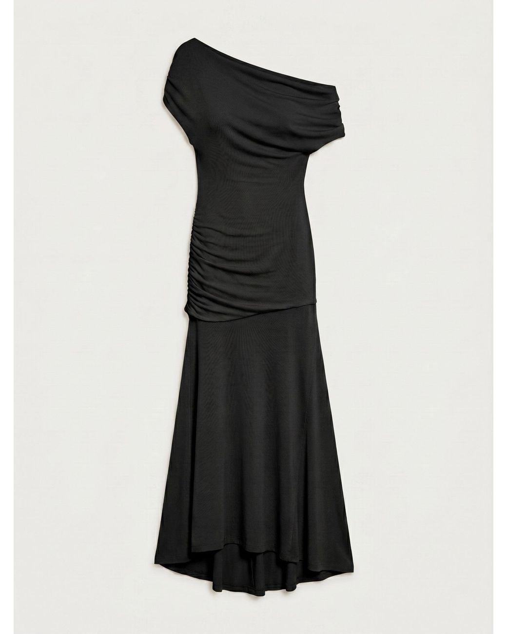 NINETY PERCENT White Lulu Asym Sleeve Tee Column Dress With Asym Ruching In Black