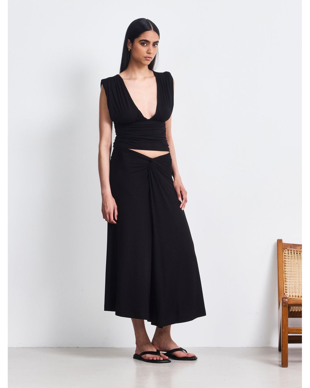 NINETY PERCENT White Sadie Twist Midi Skirt In Black