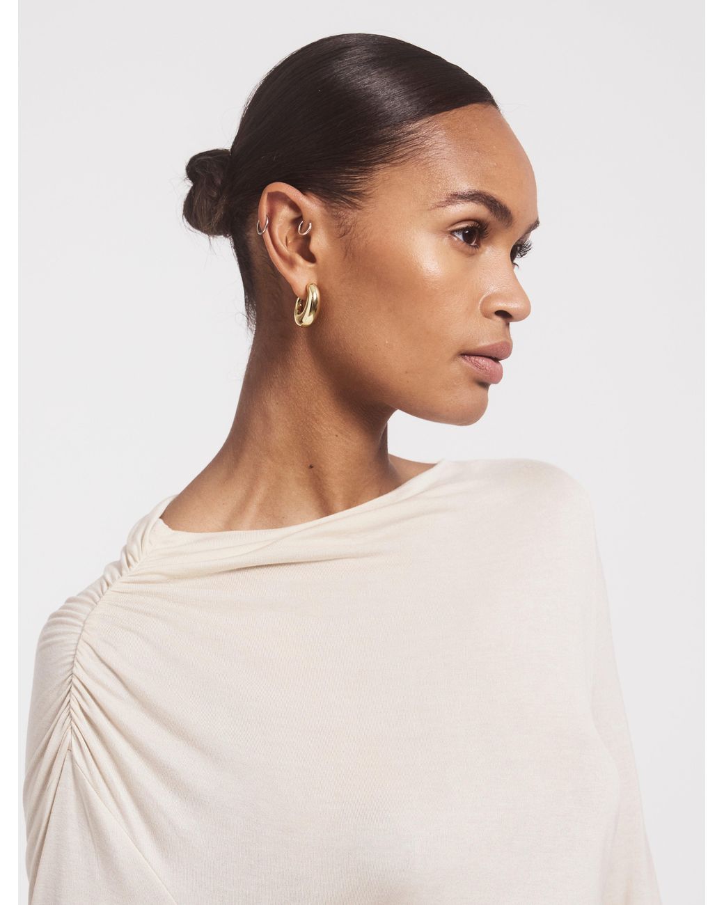 NINETY PERCENT Natural Iphis Draped Long Sleeve Top In Enoki Mushroom