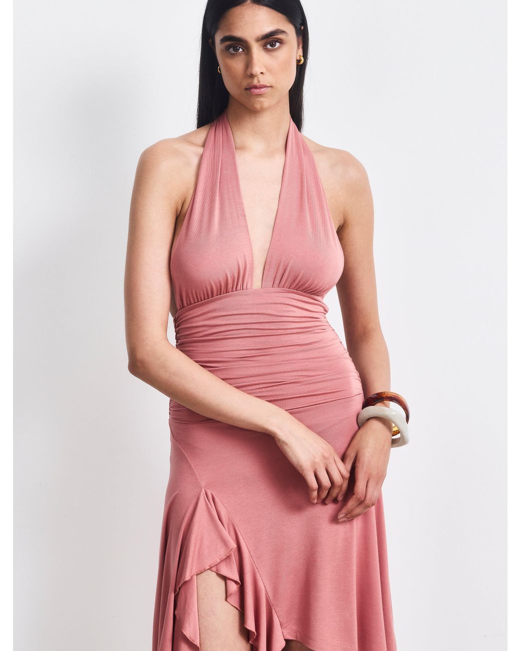 NINETY PERCENT Pink Pippa Halter Dress In Melon