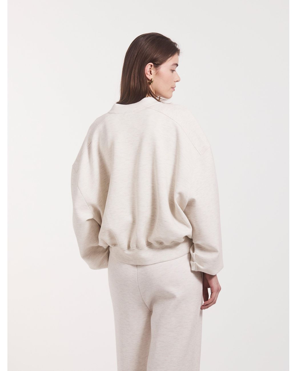 NINETY PERCENT Natural Classic Lounge Zip Jacket In Oatmeal Marl