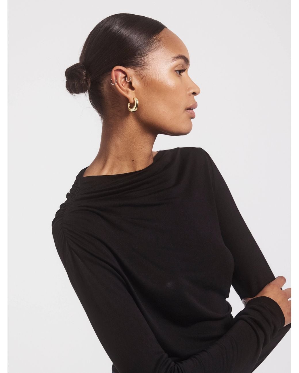 NINETY PERCENT Iphis Draped Long Sleeve Top In Black
