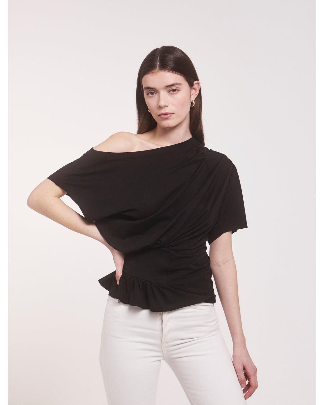 NINETY PERCENT Agathi Draped Top In Black