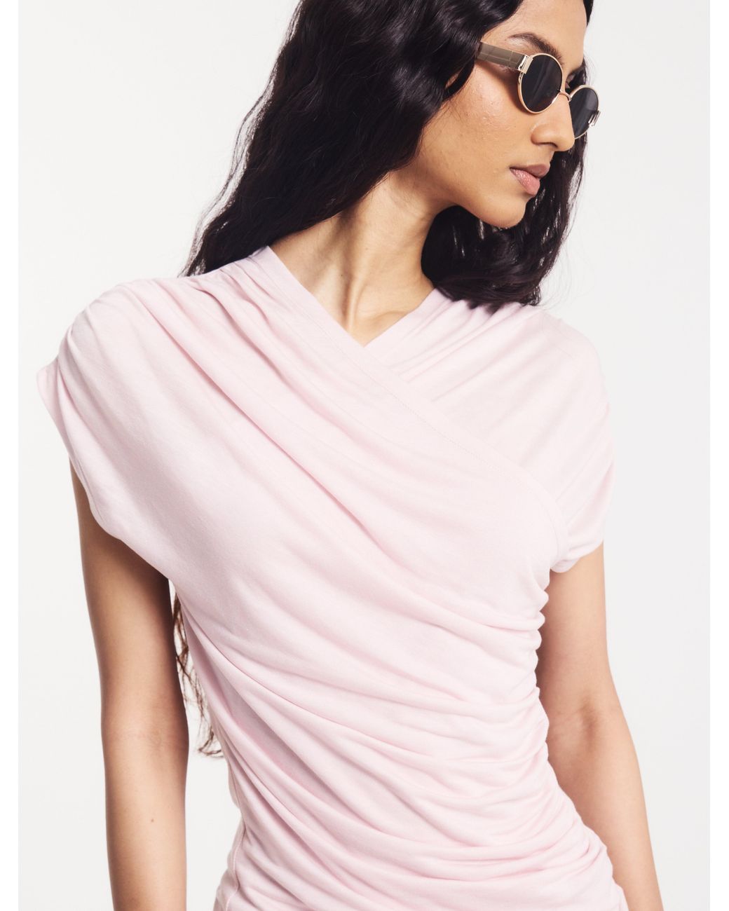 NINETY PERCENT White Indie Wrap Top In Dusk Pink