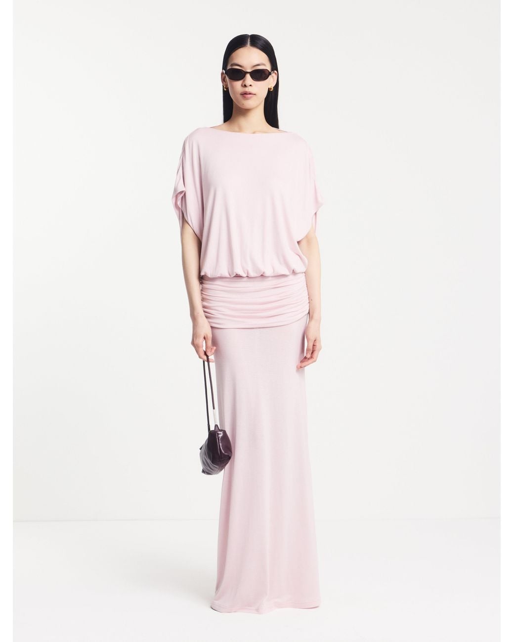 NINETY PERCENT Ramona Blouson Maxi Dress With Full Hem In Dusk Pink