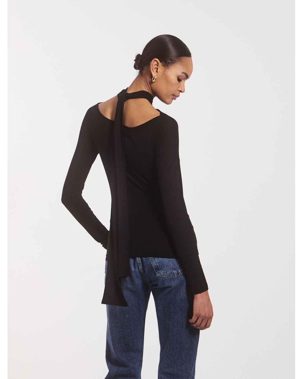 NINETY PERCENT Blue Coral Wrap Top In Black