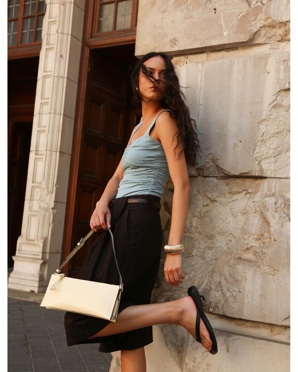 NINETY PERCENT Brown Aki Cami Top In Powder Blue