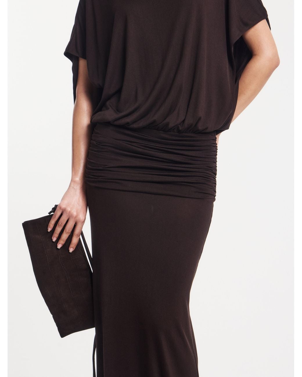 NINETY PERCENT Blue Ramona Blouson Maxi Dress With Full Hem In Bitter Chocolate
