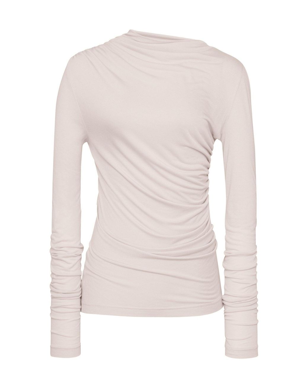 NINETY PERCENT Natural Iphis Draped Long Sleeve Top In Enoki Mushroom