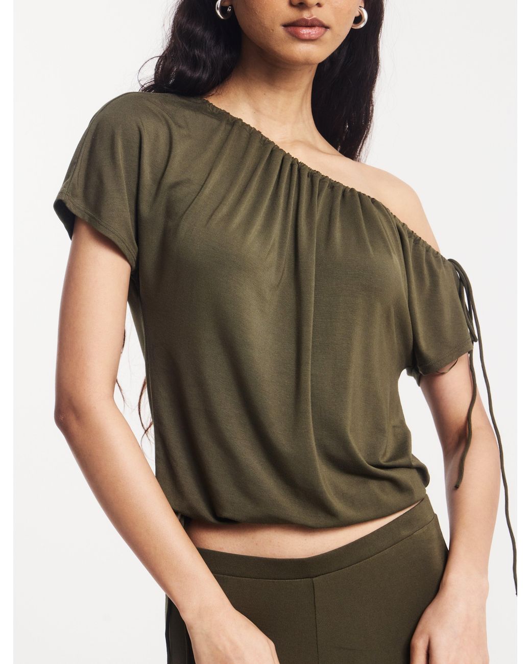 NINETY PERCENT Marlowe Draw Cord Tee In Leaf Green