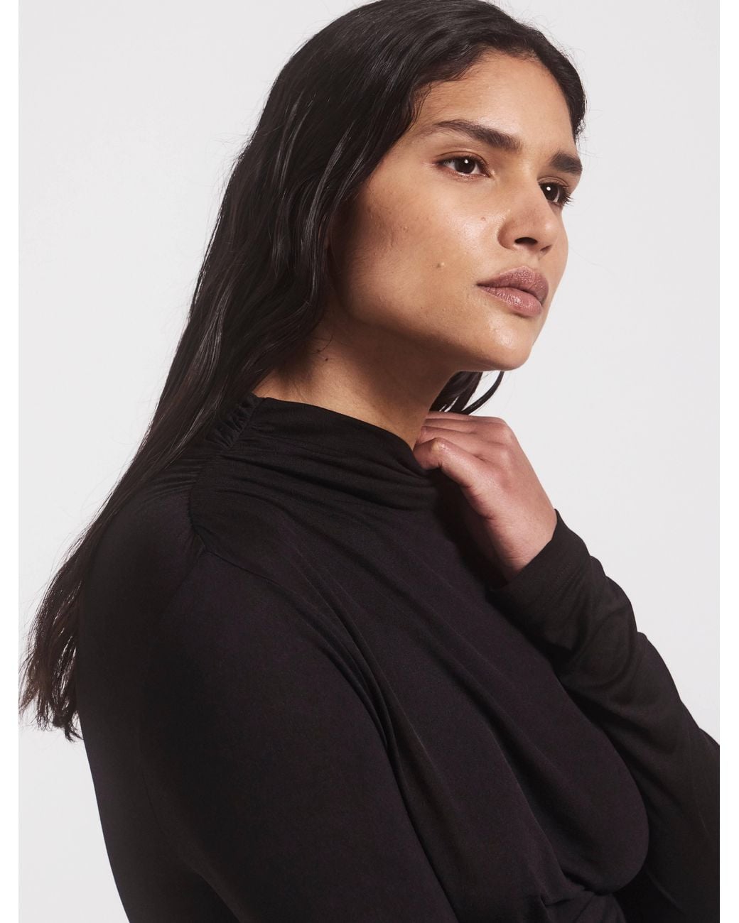 NINETY PERCENT Iphis Draped Long Sleeve Top In Black