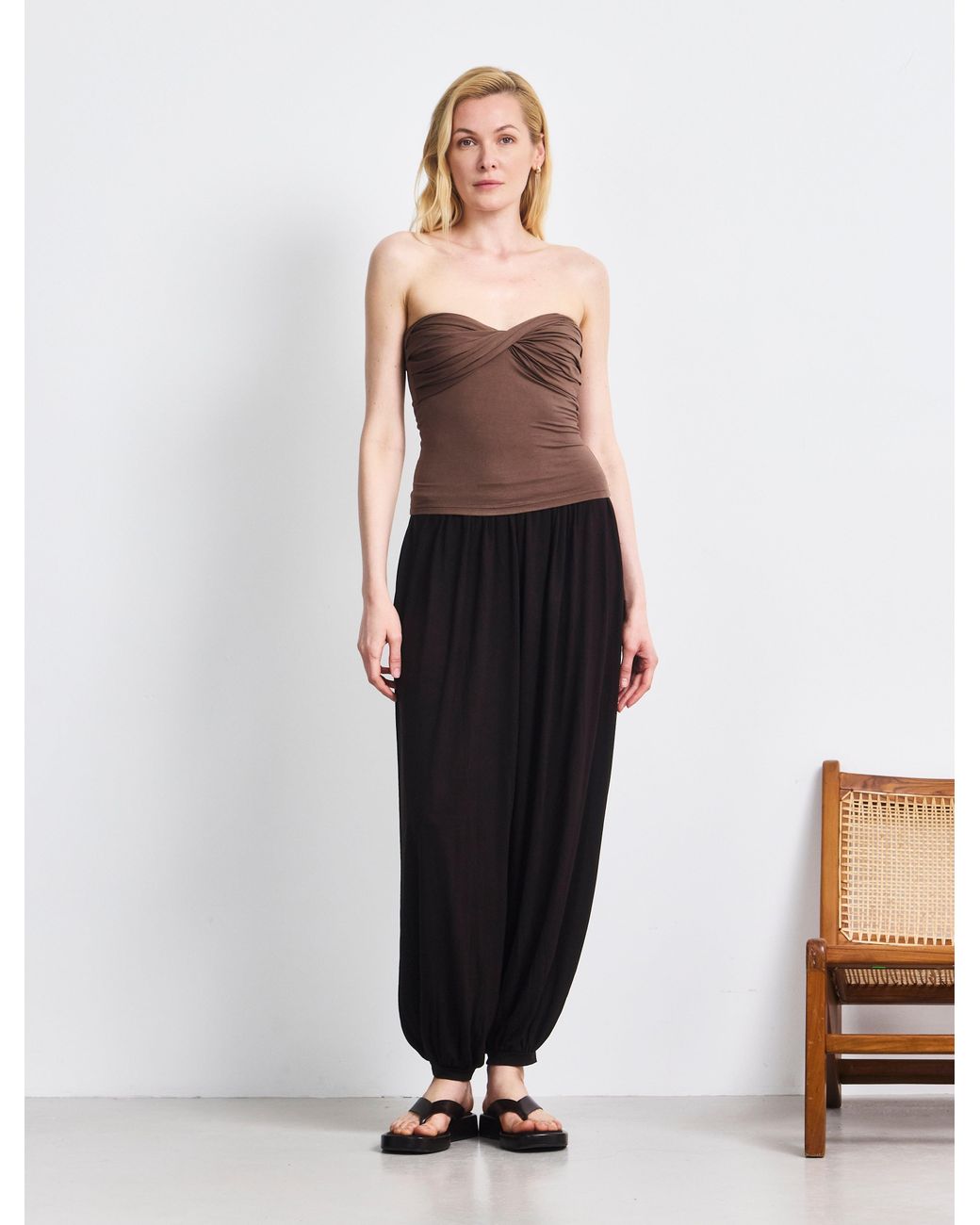 NINETY PERCENT White Lilly Twist Front Bandeau In Mocha