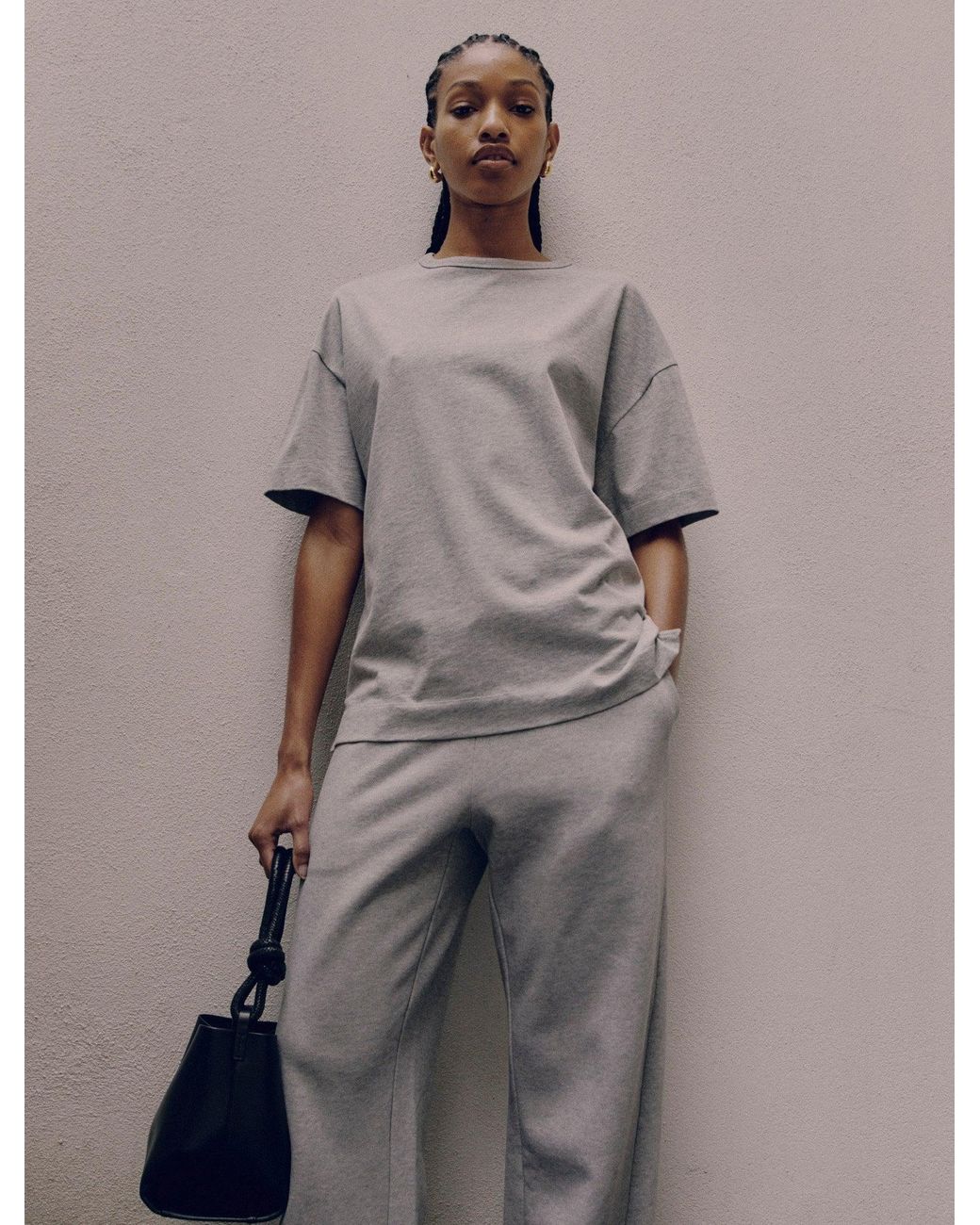 NINETY PERCENT Gray Straight Leg Sweatpant In Grey Marl