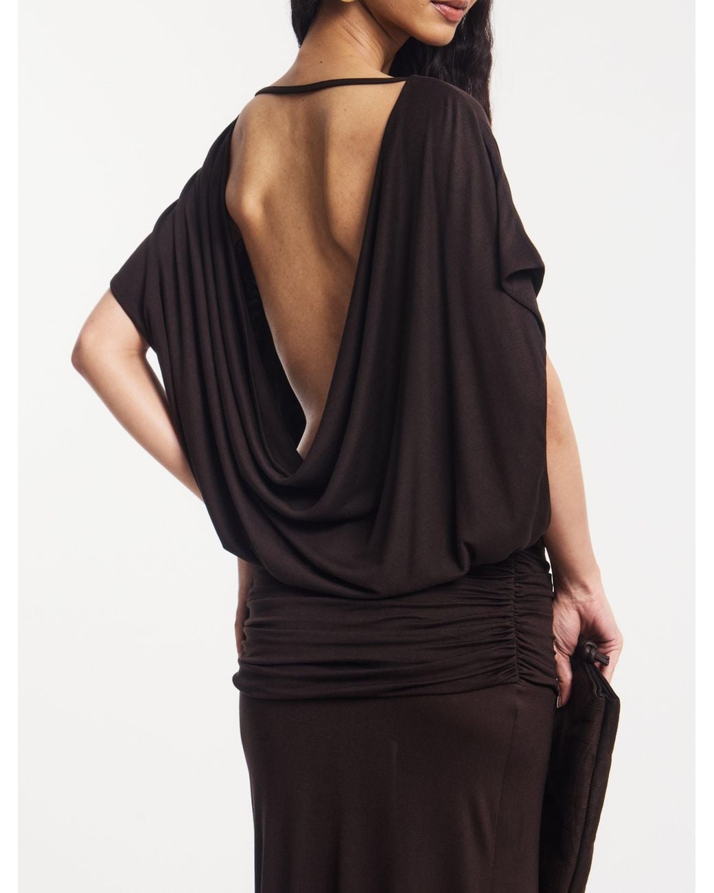 NINETY PERCENT Blue Ramona Blouson Maxi Dress With Full Hem In Bitter Chocolate