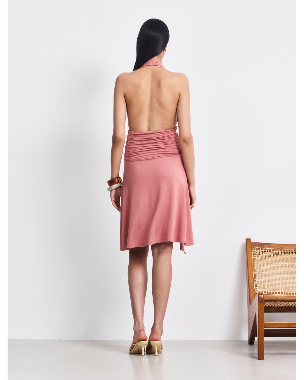 NINETY PERCENT Pink Pippa Halter Dress In Melon